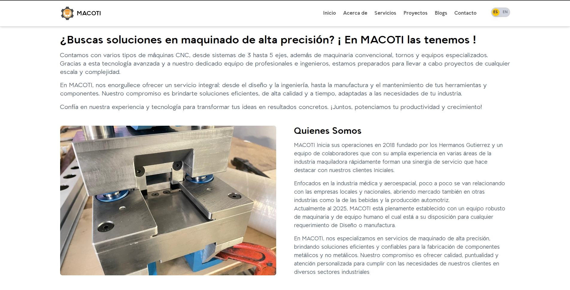 Captura de pantalla del proyecto Macoti